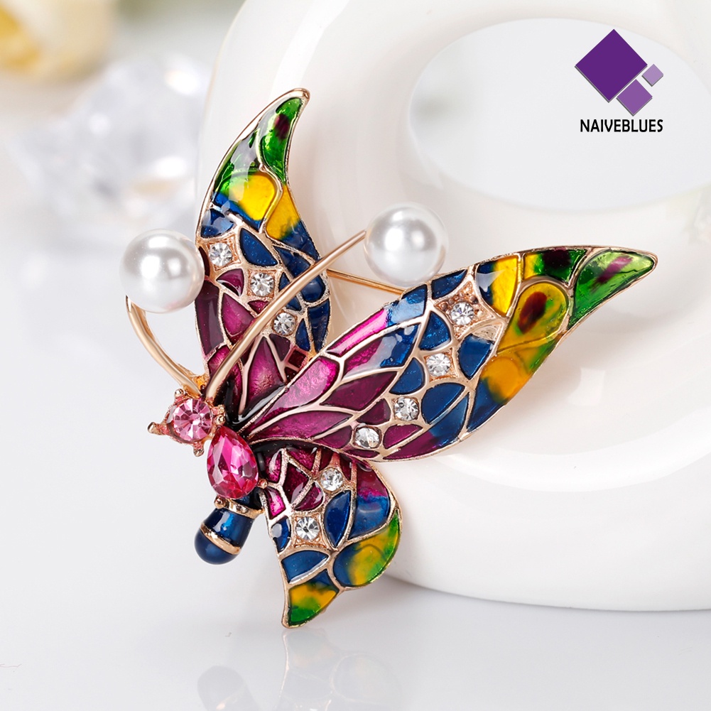 &lt; Naiveblues &gt; Wanita Retro Multicolor Enamel Mutiara Imitasi Antennae Bros Pin Perhiasan