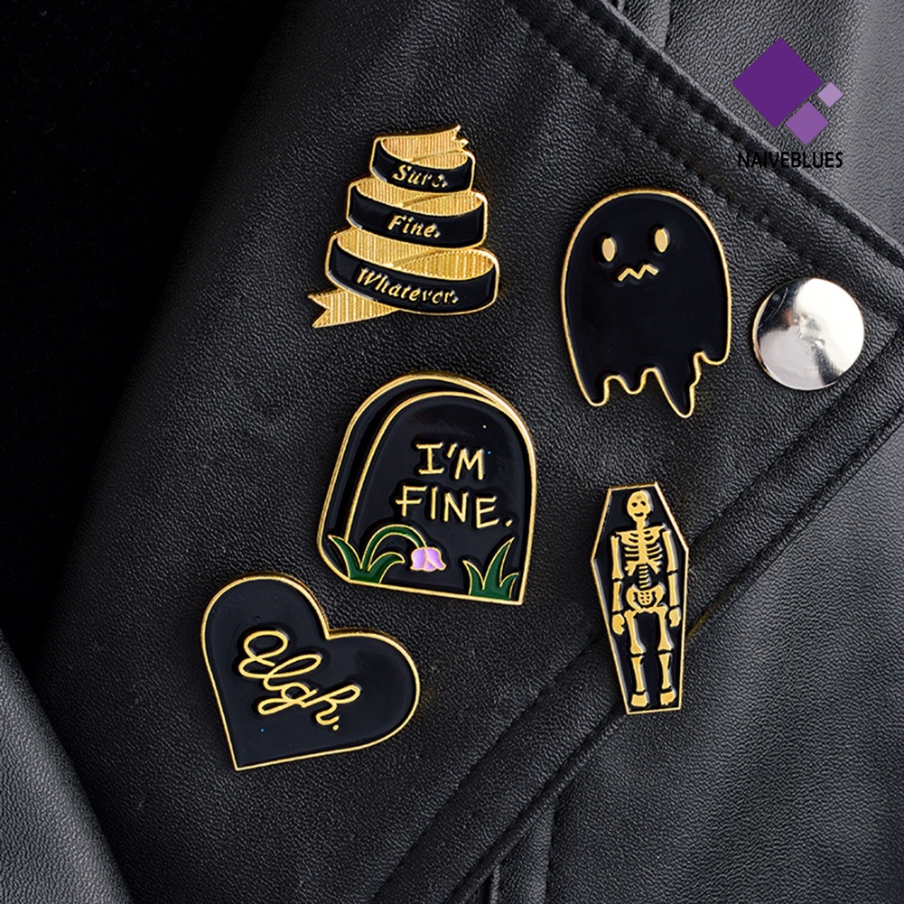 &lt; Naiveblues &gt; Batu Nisan Unik Peti Mati Hantu Tengkorak Jantung Bros Tas Baju Setelan