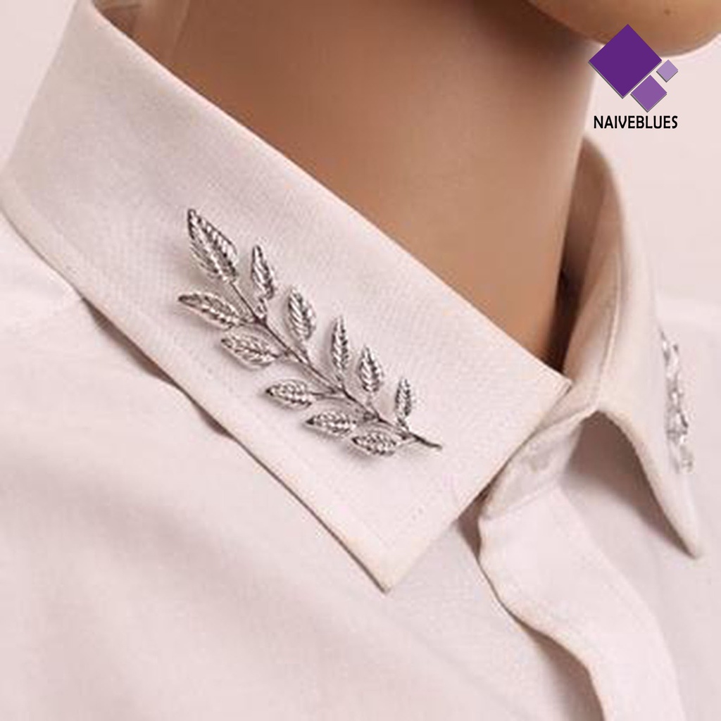 &lt; Naiveblues &gt; 1pasang Pin Bros Bentuk Daun Dekorasi Tahan Lama Kerah Baju Decor