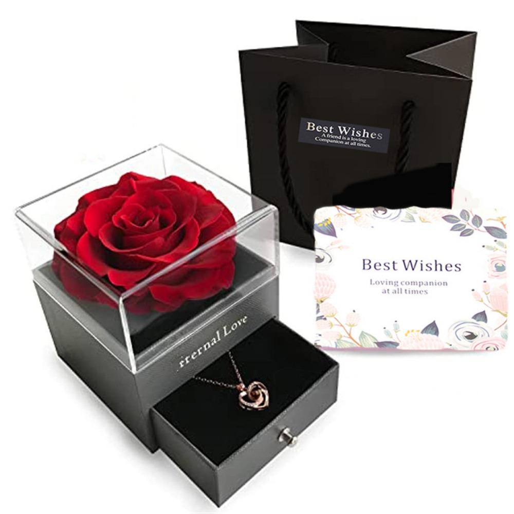 Mxbeauty Rose Jewelry Box Portable Acrylic Artificial Cantik Dengan Jendela Transparan Kotak Hadiah Perhiasan