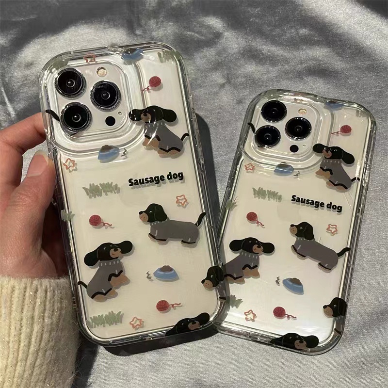 IPHONE Ins Puppy Phone Case Cocok Untuk Iphone11 14 14pro 14plus 13 13mini 13pro 13prm iPhone12 7Plus 8Plus Xr XS 13 12mini Pro Max Empat Sudut Casing Ponsel Transparan Tahan Guncangan