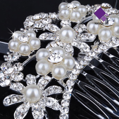 &lt; Naiveblues &gt; Wanita Pernikahan Bunga Berlian Imitasi Mutiara Imitasi Rambut Bridal Rambut Sisir