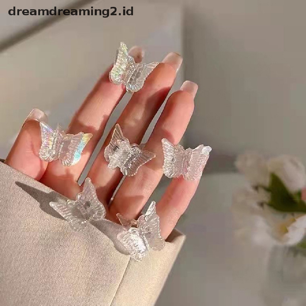 (dream) 10pcs Mini Butterfly Hair Claw Transparan Resin Lucu Manis Jepit Aurora Jepitan Fashion Anak Perempuan Aksesoris Rambut//