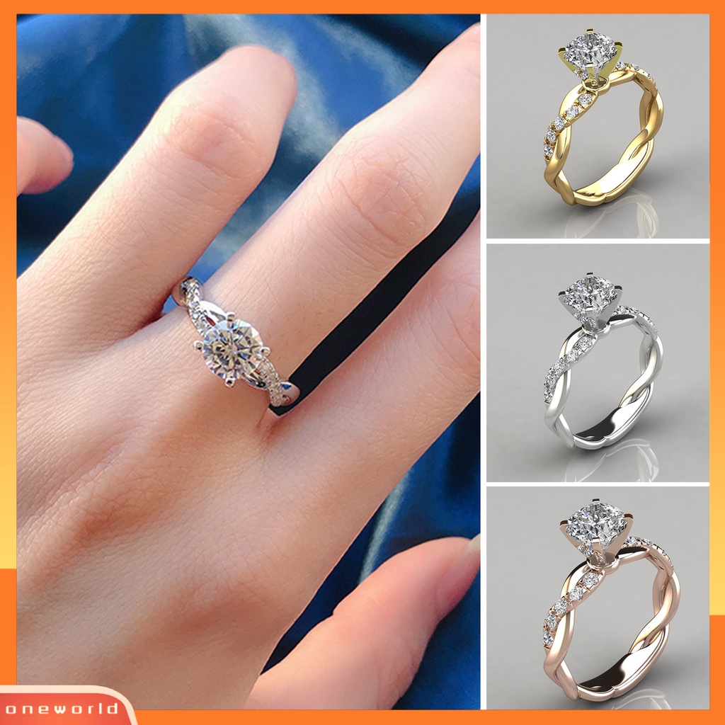 [EONE] Cincin Kawin Memutar Berkilau High-end Besar Berlian Imitasi Knuckle Circlet Perhiasan Perempuan