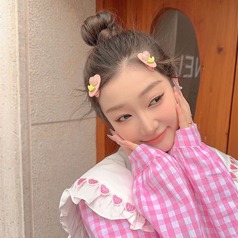 Ahellogirl 2pcs/set Jepit Rambut Tulip Korea Bunga Oval Hair Clip Poni Clip