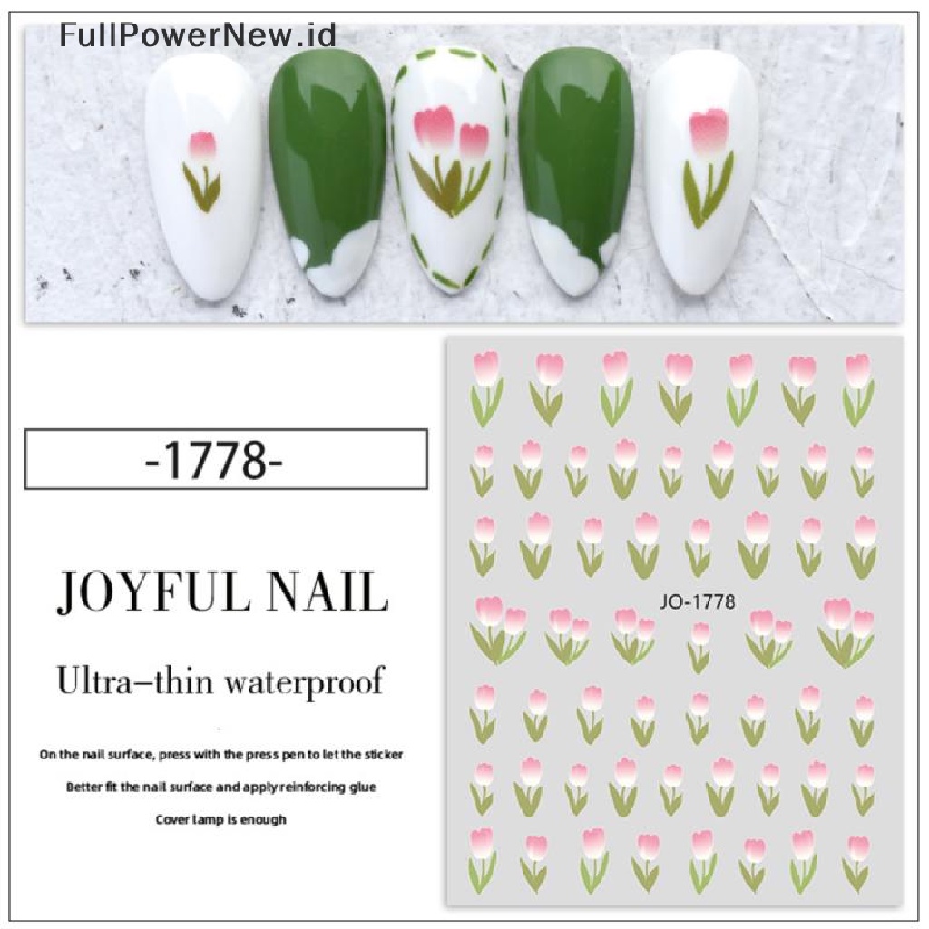 Power Stiker Kuku Tulip Kelopak Bunga Kecil Daun Stiker Kuku Tape Anti Air Back ID