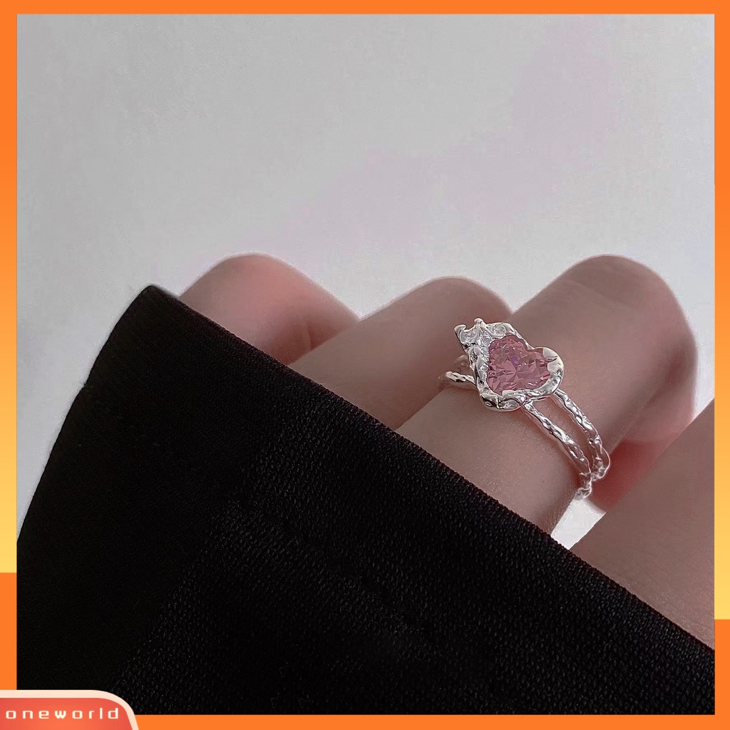 [EONE] Fashion Cincin Adjustable Indah Cahaya Mewah Desain Pembukaan Bersinar Pakaian Sehari-Hari Tembaga Pink Cinta Zirkon Wanita Cincin Perhiasan Aksesori