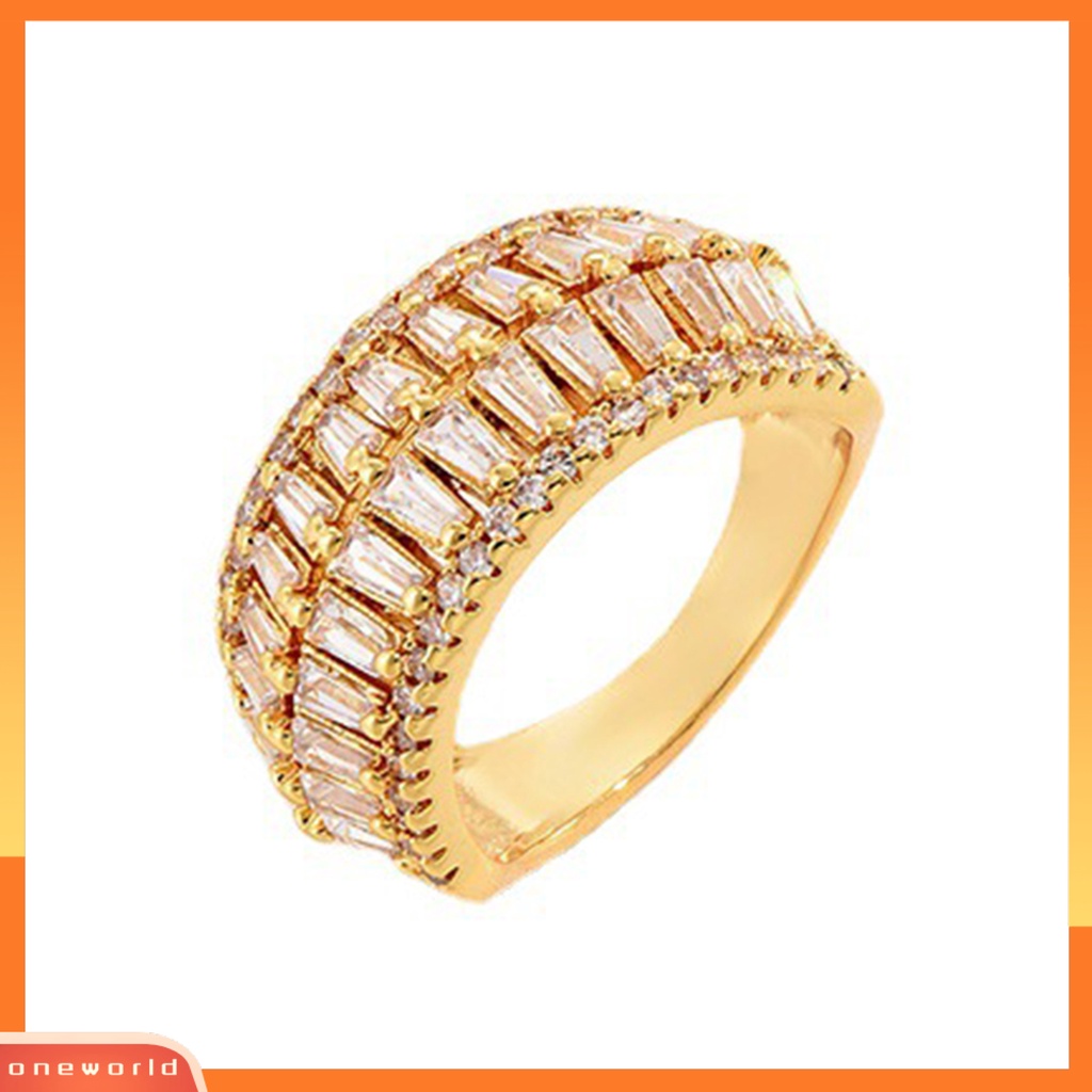 [EONE] Jari Cincin Cubic Zirconia Pembukaan Yang Dapat Disesuaikan Temperamen Hias Berdandan Geometris Mewah Baris Ganda Cincin Perhiasan Aksesori
