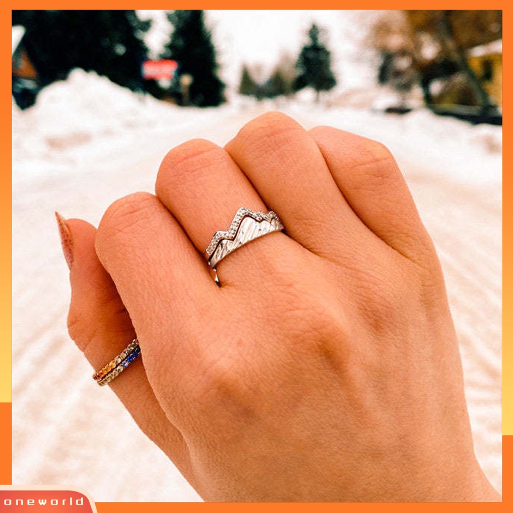 [EONE] Cincin Jari Dapat Ditumpuk Berlian Imitasi Bertatahkan Kepribadian Indah Geometris Dress Up Hypoallergenic Halus Wanita Gunung Cincin Perhiasan Aksesoris