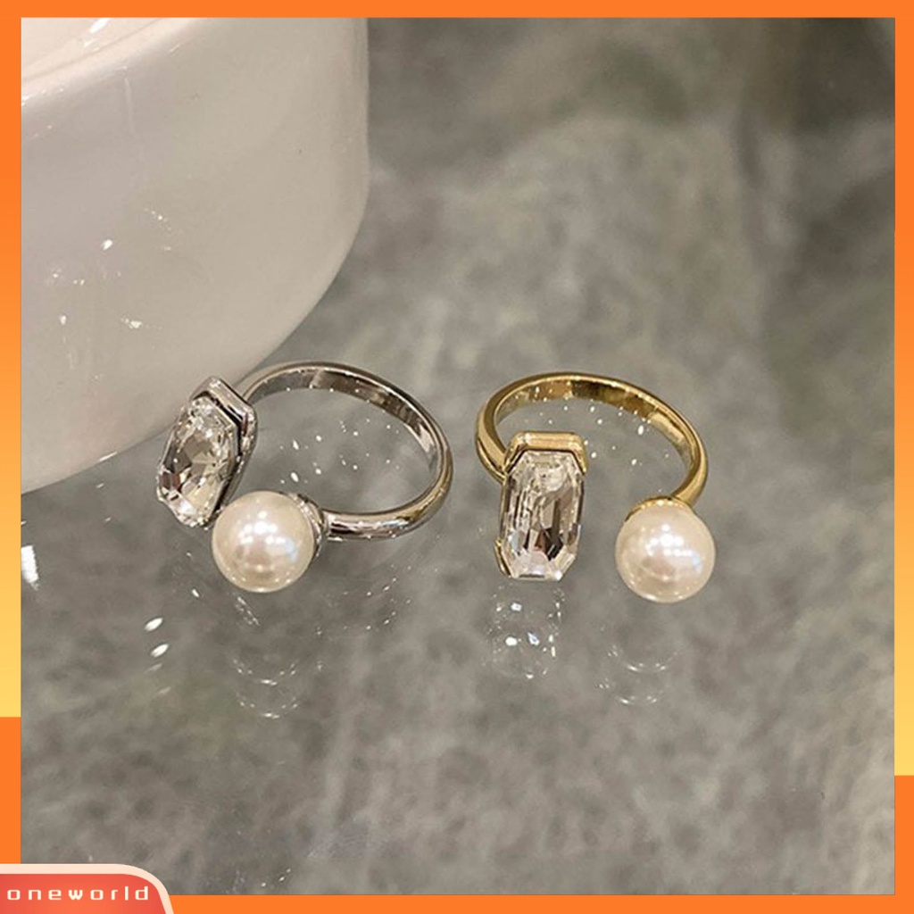 [EONE] Cincin Jari Telunjuk Tidak Luntur Elektroplating Adjustable Geometris Cubic Zirconia Dekorasi Hypoallergenic Trendi Mutiara Imitasi Terbuka Cincin Pacaran Memakai