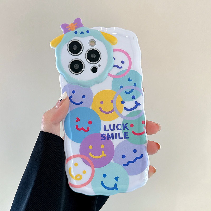 【Lamb Style】Lucky Smile Soft TPU Case HP iP iPhone 11 12 13 14 Pro Max 7 8 + Plus SE 2020 X XS XR Max Girl Woman FTD Casing Apple