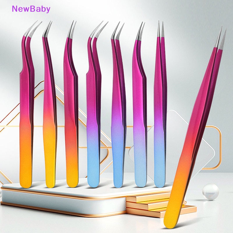Newbaby 1PC Pinset Ekstensi Bulu Mata Lurus &amp; Melengkung Stainless Steel Manicure Tools ID