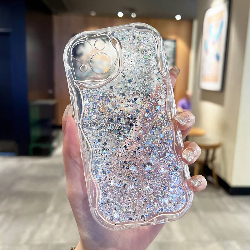 Cream Edge Bling Bling resin silver foil Silicone Case for IPhone 7 8 Plus X XS XR XS Max 11 13 12 14 PRO Max 14 Plus SE 2020 2022 Clear Phone Case for Girl Women Gift