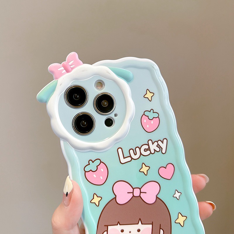 【Lamb Style】Strawberry Lucky Girl Soft TPU Case HP iP iPhone 11 12 13 14 Pro Max 7 8 + Plus SE 2020 X XS XR Max Woman FTD Casing Apple