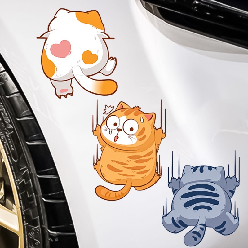 3ukuran Kartun Bentuk Kucing PVC Self Adhesive Stiker Mobil/Lucu DIY Pribadi Hewan Peliharaan Otomotif Decal Dekorasi