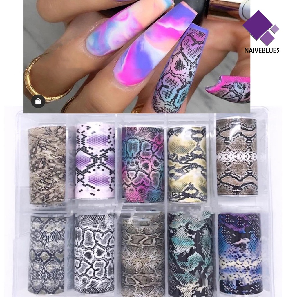 [naiveblues] 10roll/box Stiker Kuku Multicolor Print Manicure Aksesoris Dipoles Kuku Decals Wanita