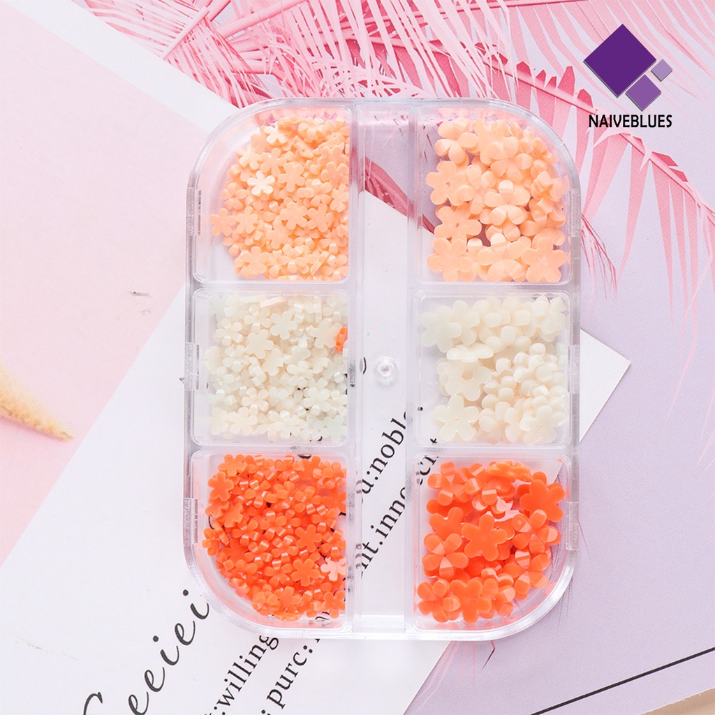 [naiveblues] 6grids/box Hiasan Bunga Kuku Berubah Warna Lima Kelopak Efek Ringan Floral Art Charms