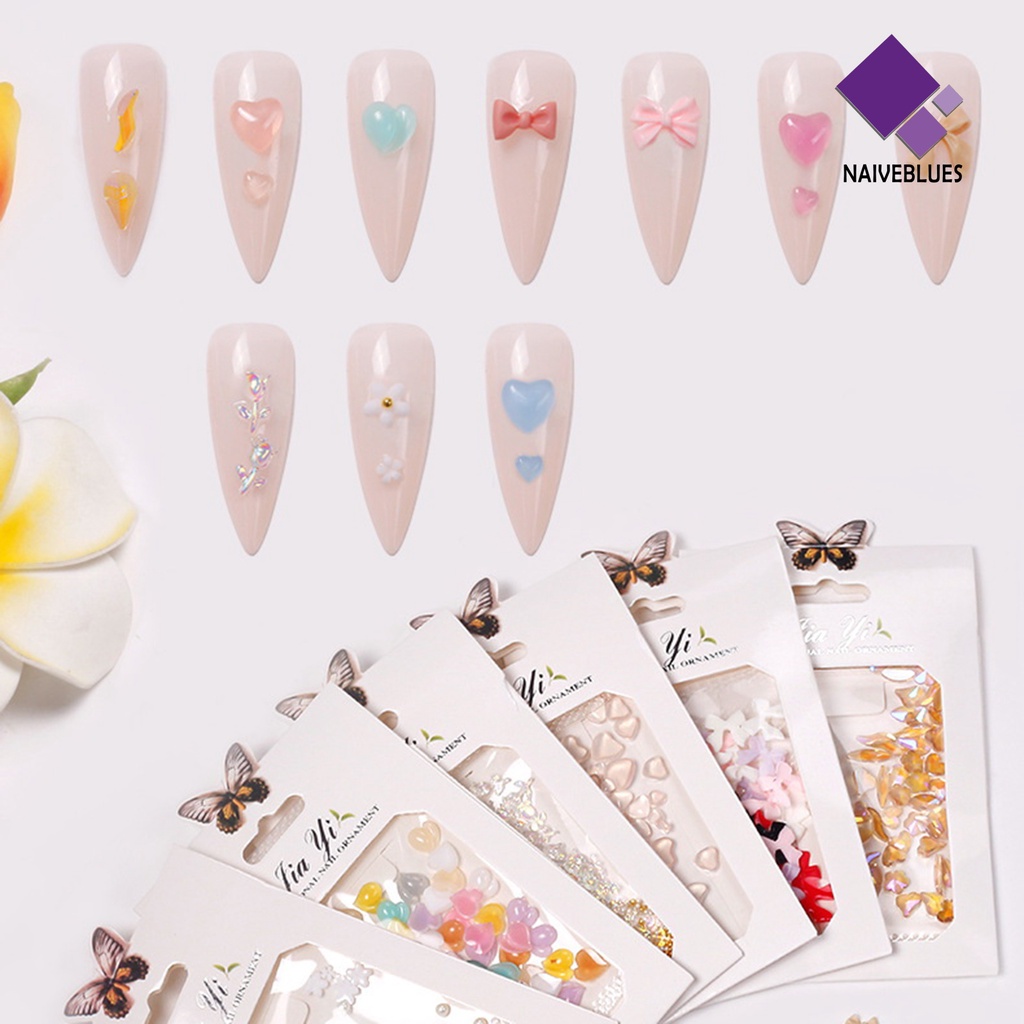 [naiveblues] 50pcs/tas Pesona Nail Art Removable Non-drop Tidak Luntur Anti Gores Stik Efek 3D Ornamen Kuku