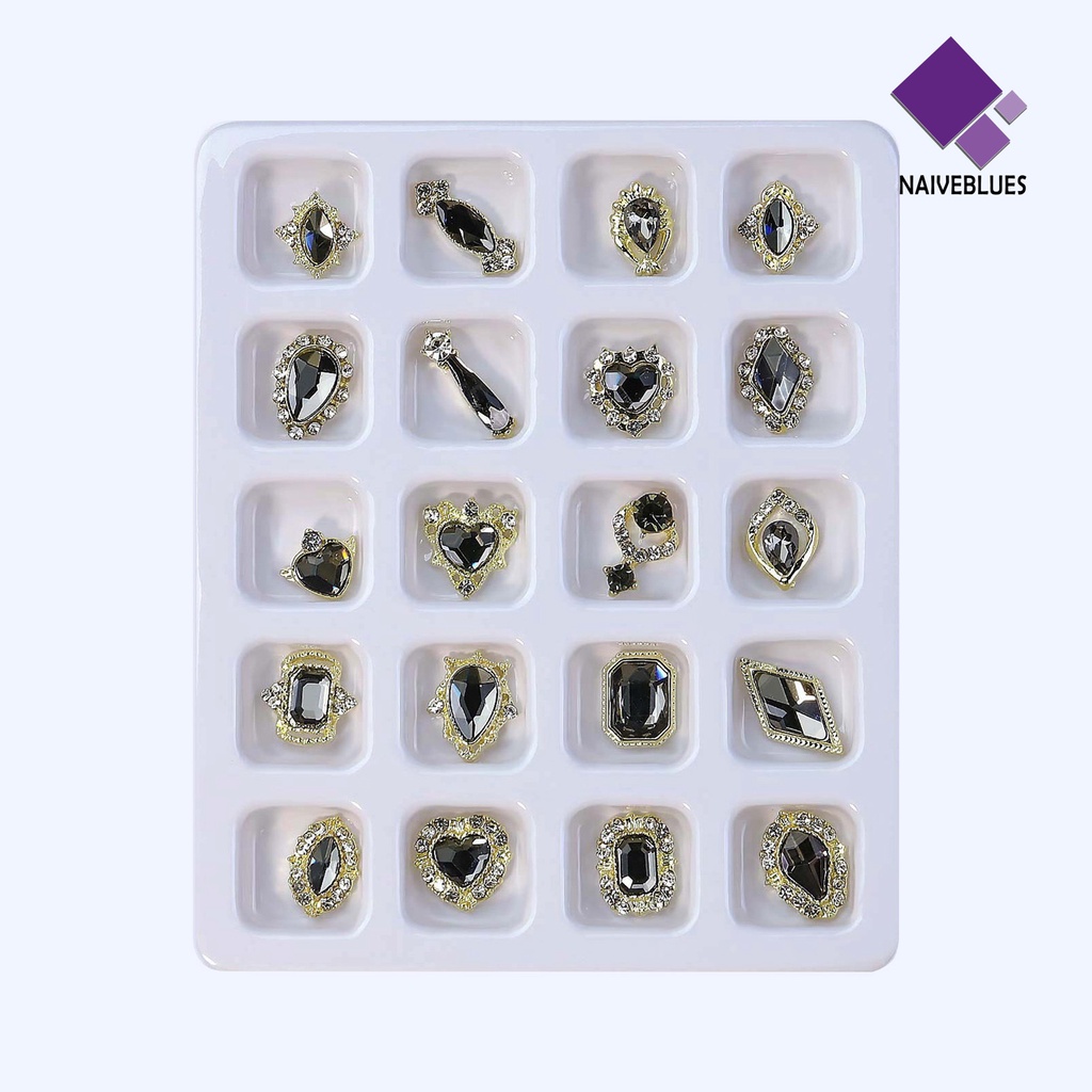 [naiveblues] 20pcs/box Nail Art Decor Tiga Dimensi Bersinar Gloss Berkilau Manicure Berlian Imitasi Alloy Dekor