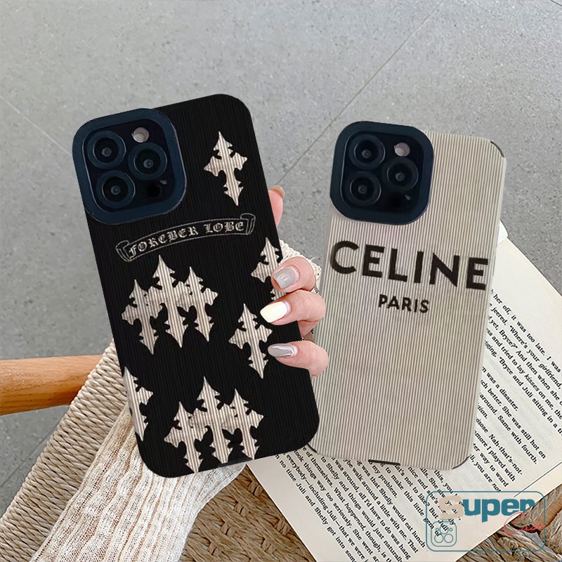 IPHONE Casing Ponsel Huruf Merek Trendi Sederhana Kompatibel Untuk Iphone11 Pro MAX X 7Plus XR 13 12 14 Pro MAX XS MAX 8Plus Shockproof Lembut Tpu Silicon Mewah Tekstur Kulit Cover