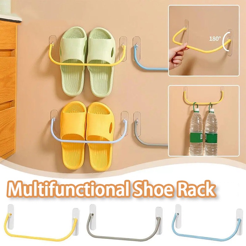 Rak Sepatu Tempel Dinding Multifungsi180° Adjustable Tempat Handuk Sandal Sendal Drain Rack Shelf Hemat Tempat Simple Rak Tutup Rak Aksesoris Dapur Organizer Kamar Mandi