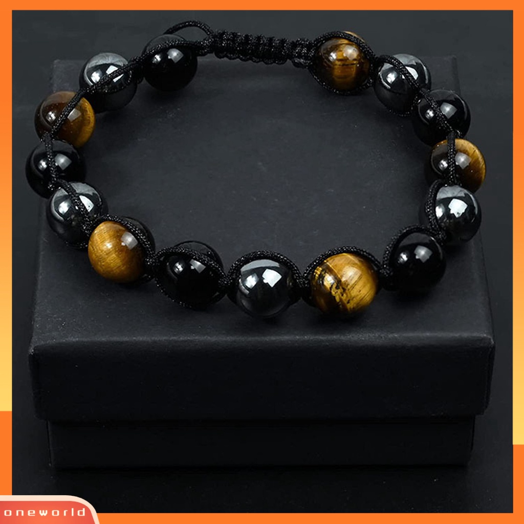 [EONE] Glossy Beads Gelang Adjustable Lace-up Unisex Faux Tiger Eye Healing Bracelet Perlengkapan Pesta