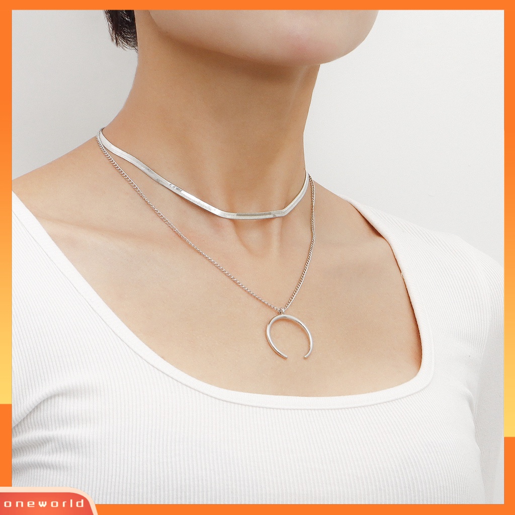 [EONE] Wanita Kalung Sabit Liontin Double Layer Keren Bergaya Snack Rantai Adjustable Alloy Kalung Aksesori Fashion