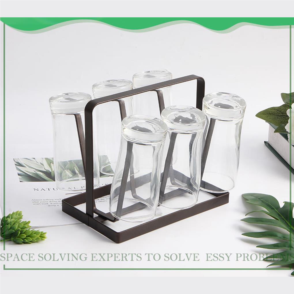 6gelas Mug Gelas Stand Holder Metal Cup Drying Rack Shelf Upside-down Cup Drain Rack Rak Gantungan Gelas Wine