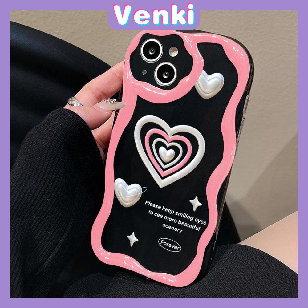 VENKI - For iPhone 11 iPhone Case 3D Curved Edge Wave TPU Airbag Shockproof Camera Cover Glossy Black Heart Shape Compatible with iPhone 14 13 Pro max 12 Pro Max xr xs max 7 8Plus