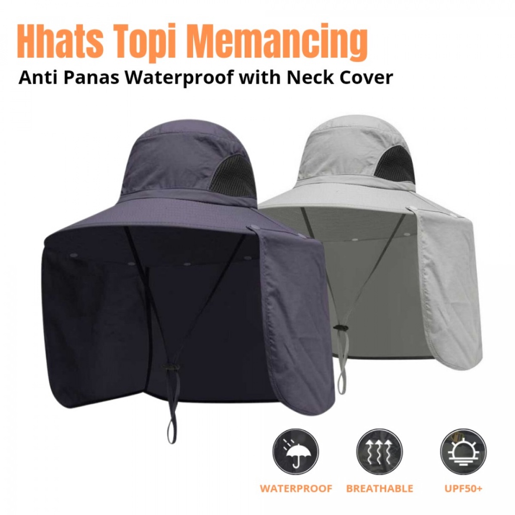 Hhats topi mancing lebar anti UV waterproof with penutup depan