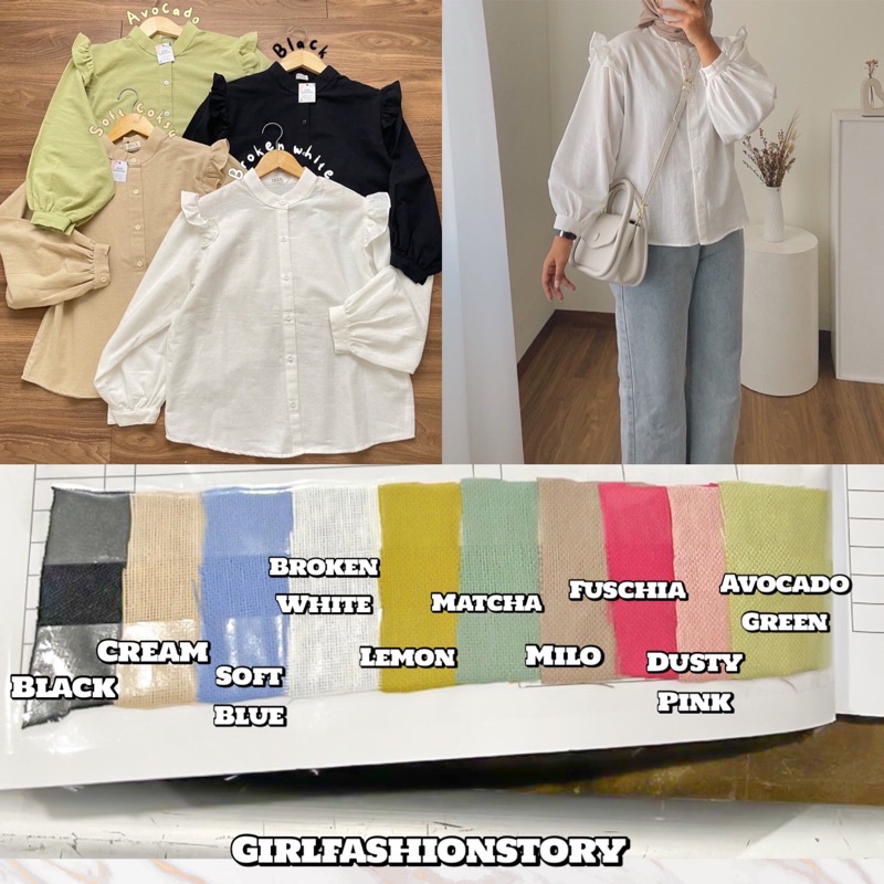 BEFAST - ZFS OOTD WANITA BLOUSE CAHYA / YURIM LINEN RUFFLE BLOUSE / Pakaian Casual Wanita / Atasan Lengan Panjang Wanita / Blouse Polos Formal / Outfit Daily Wanita Kerja / Fashion Formal Wanita