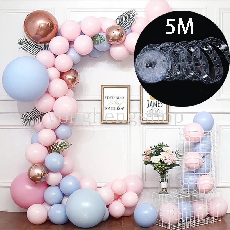 5m Double Hole Balloon Chain Wedding Arch Balloon Connecting Strip Pesta Ulang Tahun Balon Rantai Latar Belakang Dekorasi DIY Airballoon Chain Strip