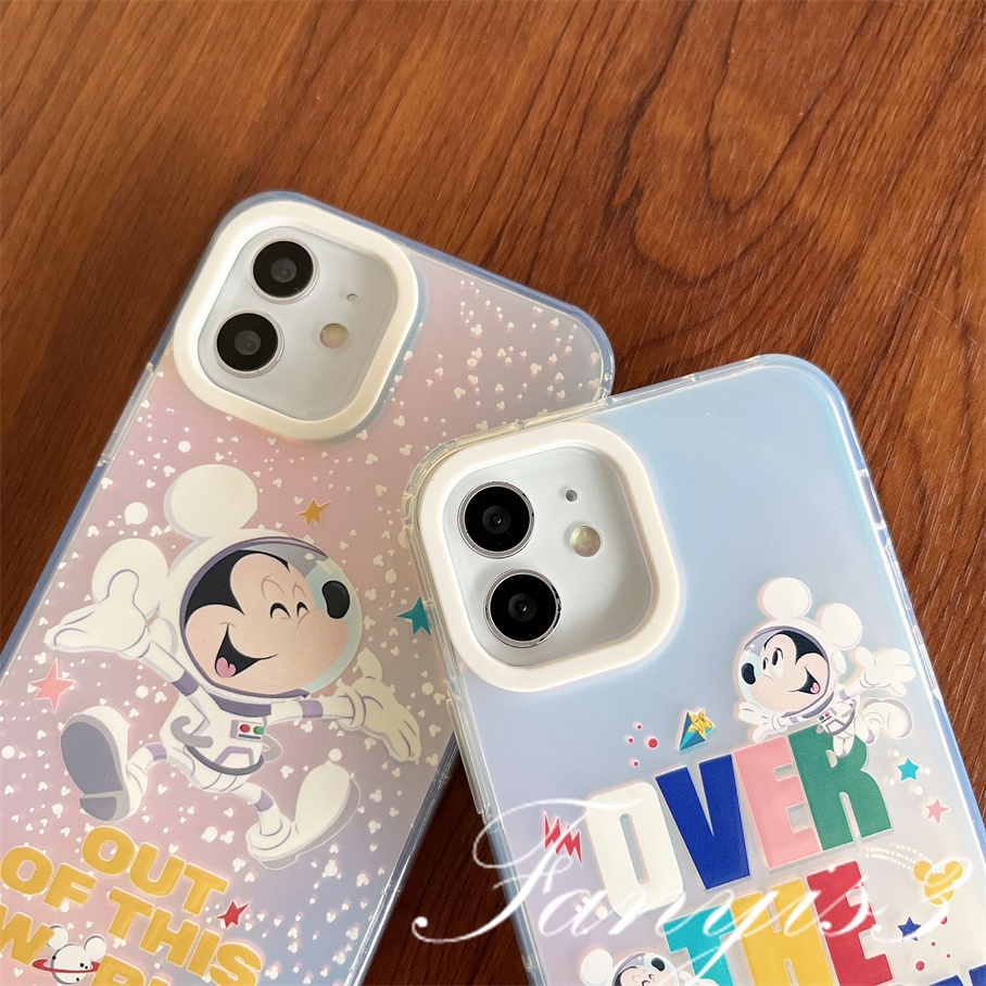 Compatible For IPhone 14 13 12 11 Pro Max X XR Xs Max 8 7 Plus SE 2020 Kompatibel Untuk Cute Mouse Astronot IMD Laser Gradient Phone Case TPU Lembut Shockproof Cover Pelindung