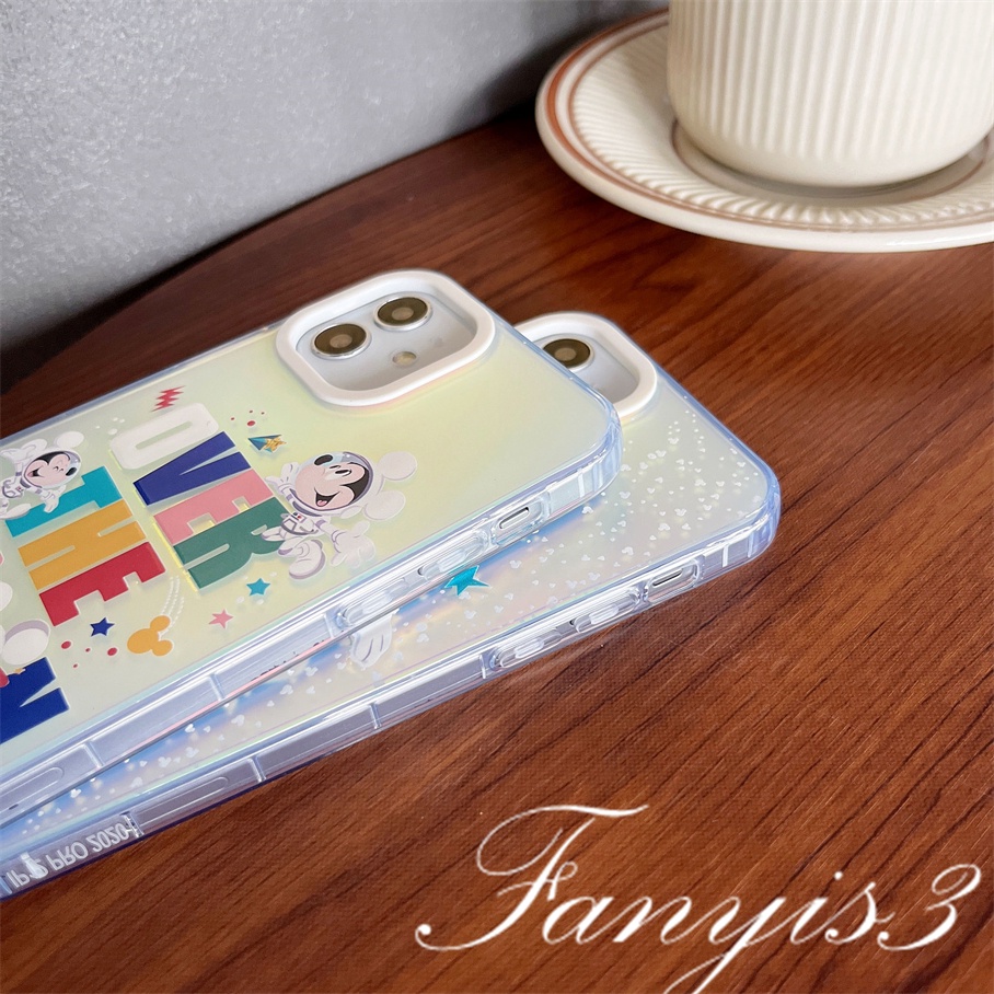 Compatible For IPhone 14 13 12 11 Pro Max X XR Xs Max 8 7 Plus SE 2020 Kompatibel Untuk Cute Mouse Astronot IMD Laser Gradient Phone Case TPU Lembut Shockproof Cover Pelindung