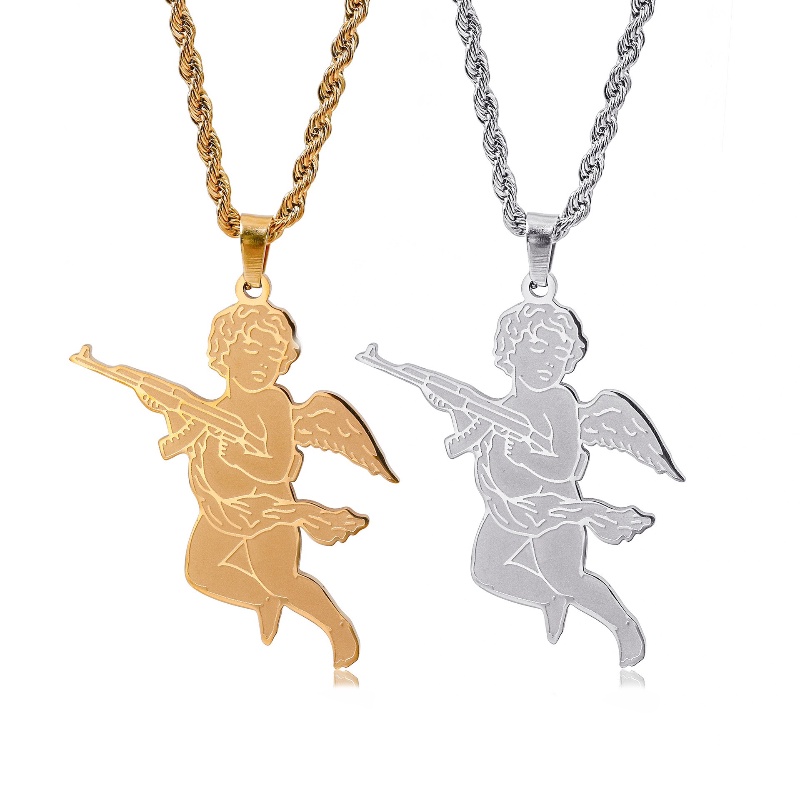 Z H Perhiasan Emas 18K 24K Gold S925 Perak Vintage Punk Guardian Angel Pendant Pria Dan Wanita Fashion Anti Karat Roda Takdir Kalung Hip Hop Aksesoris Pesta