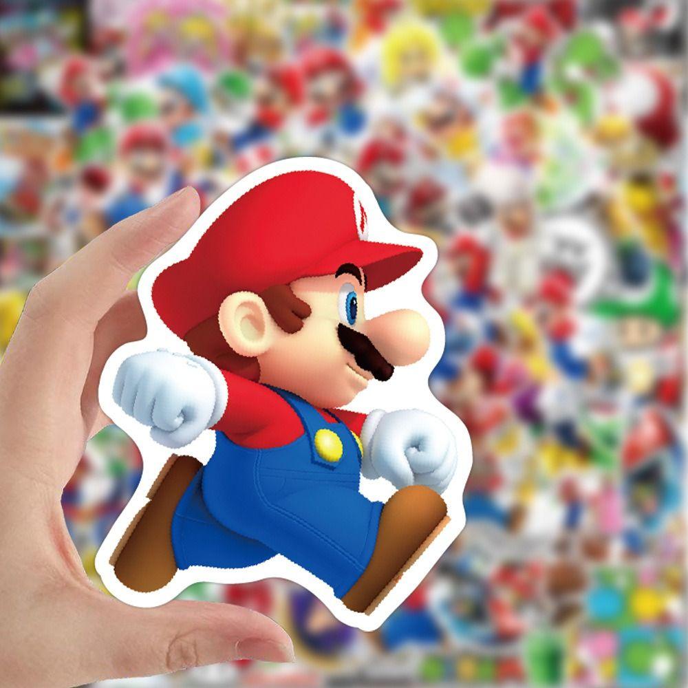 Fishstick Super Mario Stiker Tahan Air Perlengkapan Pesta Interaktif Laptop Sekolah Hadiah Kado Super Mario Bros Anime Peripheral Kartun Alat Tulis Sticker