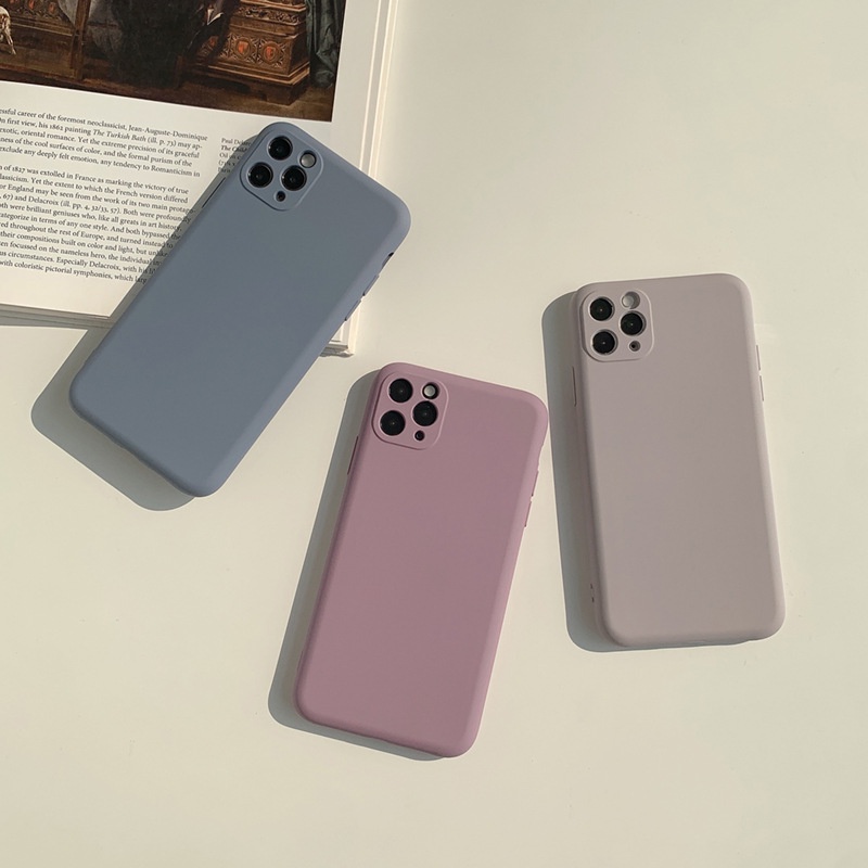 Ins Simple Case Silikon Warna Solid Untuk Iphone SE 2020 7 /8 Plus X XR XM 12/13MINI Casing Cover Pelindung AT0232