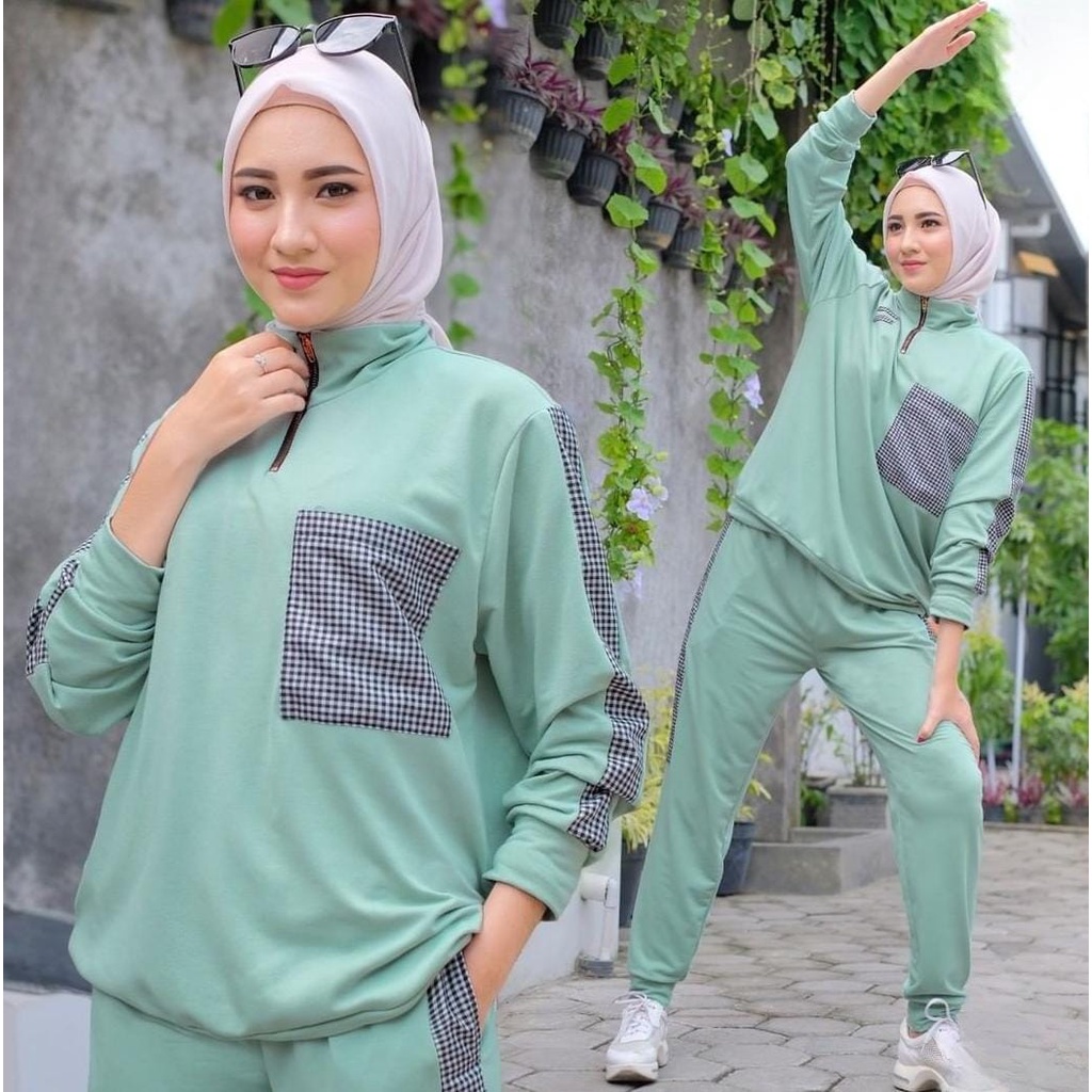 Madalika Sporty 2in1 Setelan Sport Wanita Muslim Lengan Panjang Fit To L Besar