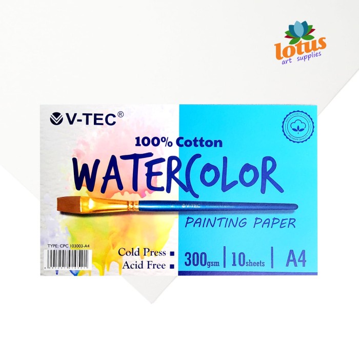 

V-TEC Watercolor Paper A4 300gsm 100% COTTON 10 Sheets Painting Paper