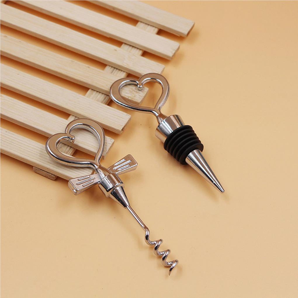 Love Heart Corkscrew Pembuka Botol Set Pesta Bar Wedding Wine Stoppers