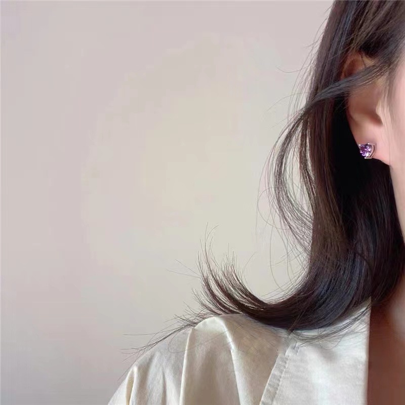 Ahellogirl S925 Sterling Silver Set Hitam Hati Dekorasi Cinta Cahaya Mewah Korea Adjustable Ring