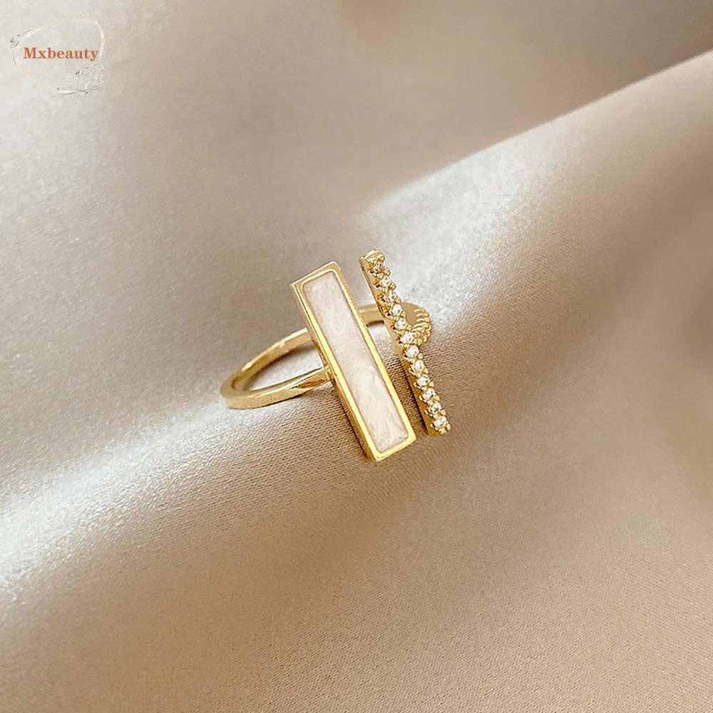 Mxbeauty Open Rings Kepribadian Untuk Wanita Double Layer Imitasi Shell Square Copper Knuckle Ring