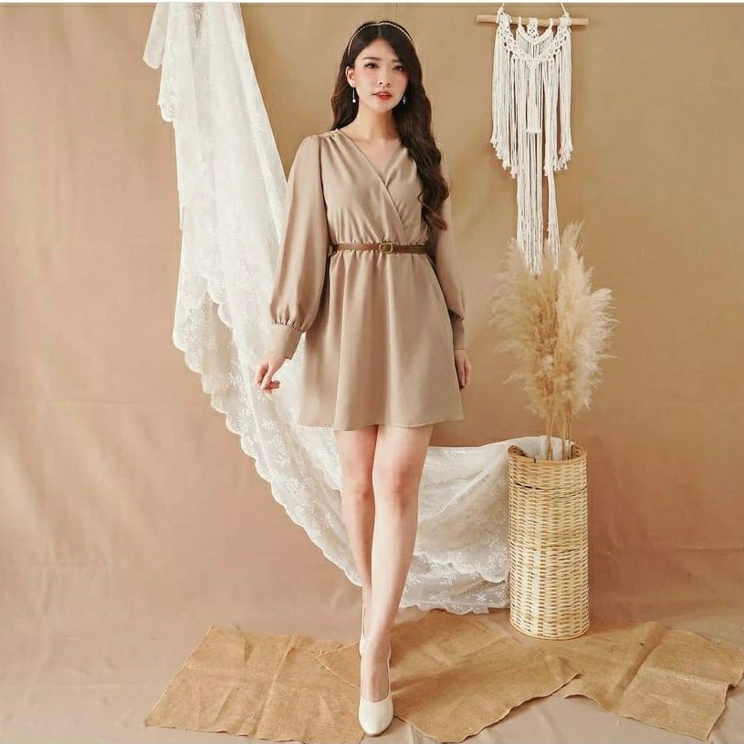 BAJU DRESS WANITA KOREA BAJU CASUAL DRES KAOS TERUSAN PEREMPUAN POLOS VARLA