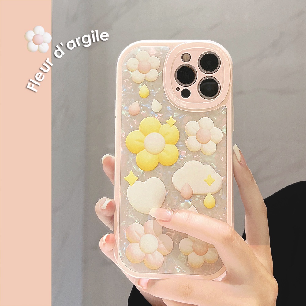 IPHONE 3d Bunga Pola Kerang Pelindung Lensa Kamera Soft Phone Case Cover Untuk Iphone7 8 PLUS X XR XS 11 12 13 14 MINI PRO MAX SE 2020