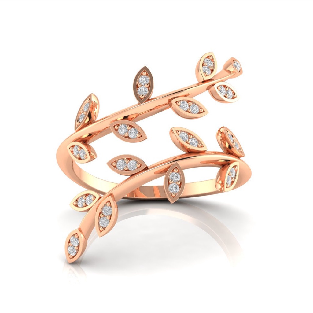 Goldkingdom Aksesoris Perhiasan Fashion Ready Stock Daun Cabang Cincin Olive Leaf Lapis Berlian Rose Gold Band