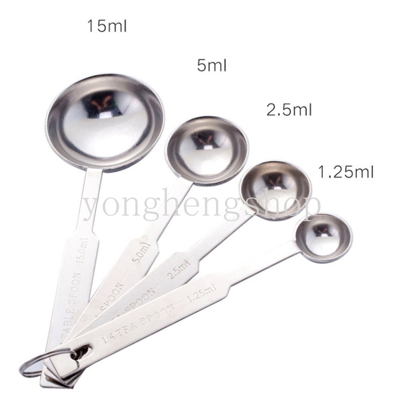 4pcs/set Stainless Steel Sendok Takar Kue Baking Tepung Gelas Ukur Kopi Susu Gula Sendok Sendok Teh Bumbu Timbang Dapur Alat Masak