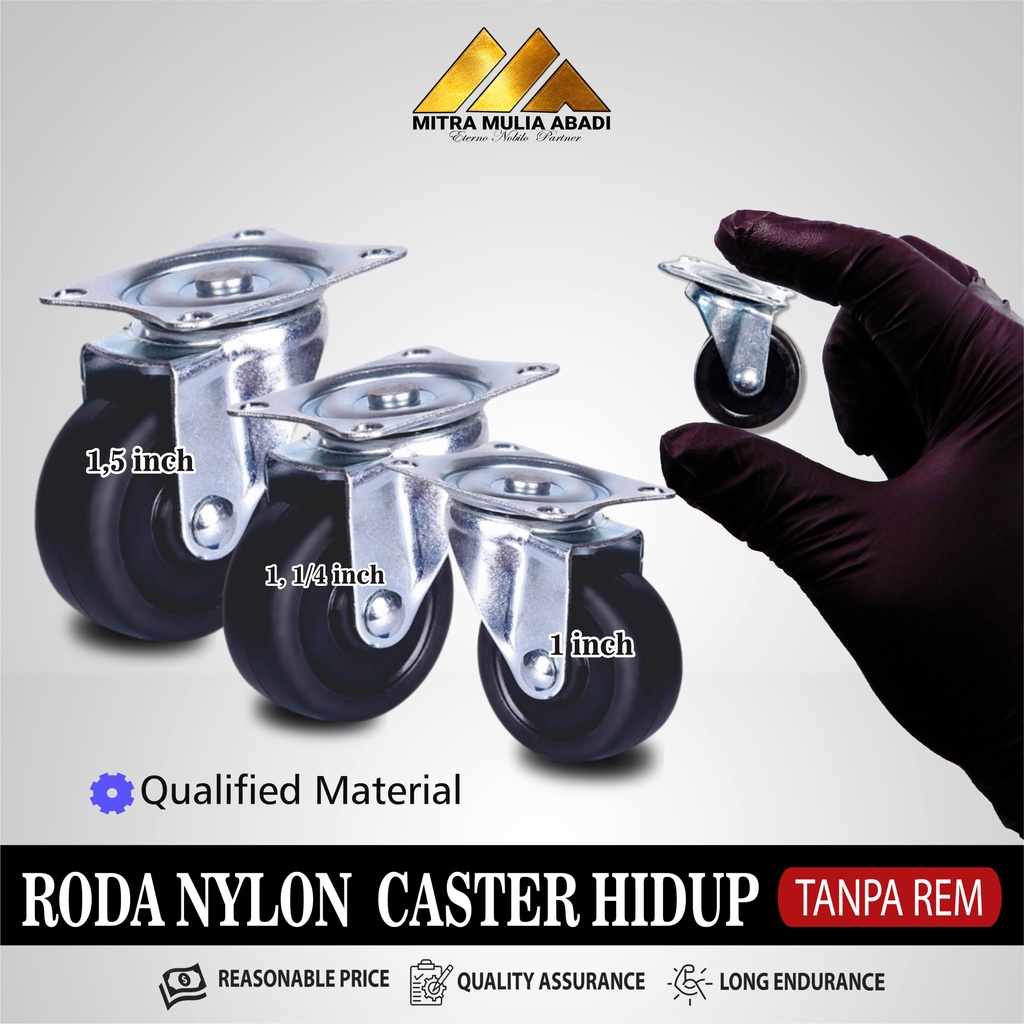 Roda Caster Hitam  Roda Nylon Roda Koper Hidup Tanpa Rem Per PCS