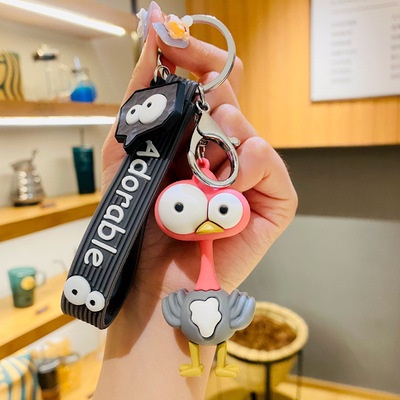 3d Hewan Lucu Ostrich Gajah Banteng Logam Gantungan Kunci Untuk Mobil Rumah Keys Bluetooth Earphone TWS Anti-Hilang Tali Gantungan Kunci Gadis Cowok Tas Ransel Charms Pendant