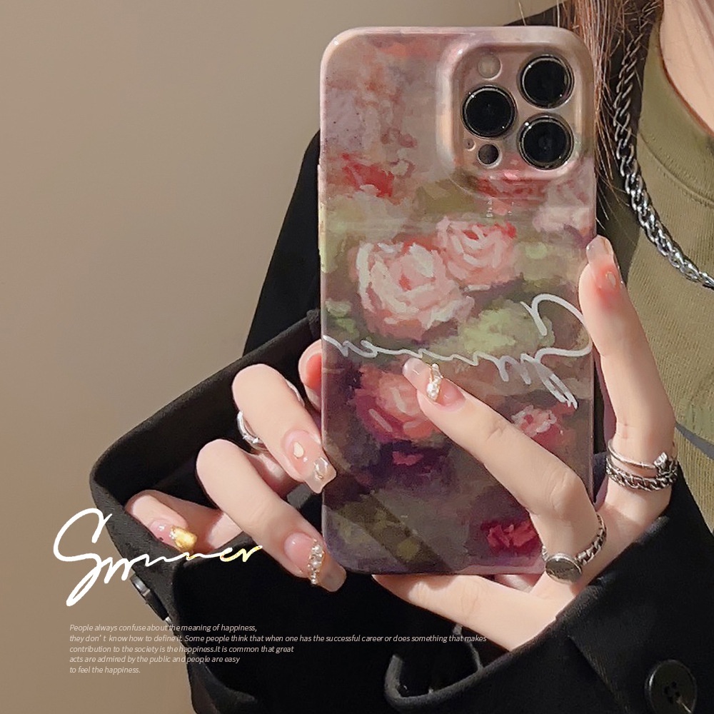 Ins Lukisan Minyak Mawar Hard Shell Film Fotografi Case Untuk Iphone SE 2020 7 /8 Plus 14x XR XM 11 12 13 PRO MAX Casing Cover Pelindung AT0265
