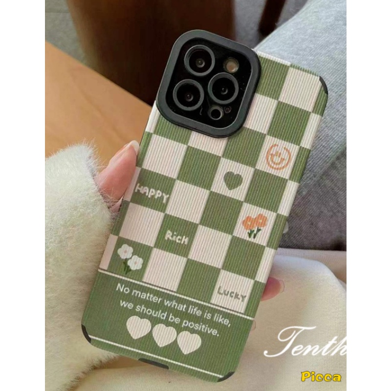 IPHONE Casing V.ANS Merek Trendi Kompatibel Untuk Iphone11 12 13 14 Pro Max7 8 Plus XR X XS MAX 7Plus 8Plus Tekstur Kulit Mewah Smiley Lucu Fresh Flowers Checkerboard Soft Back Case